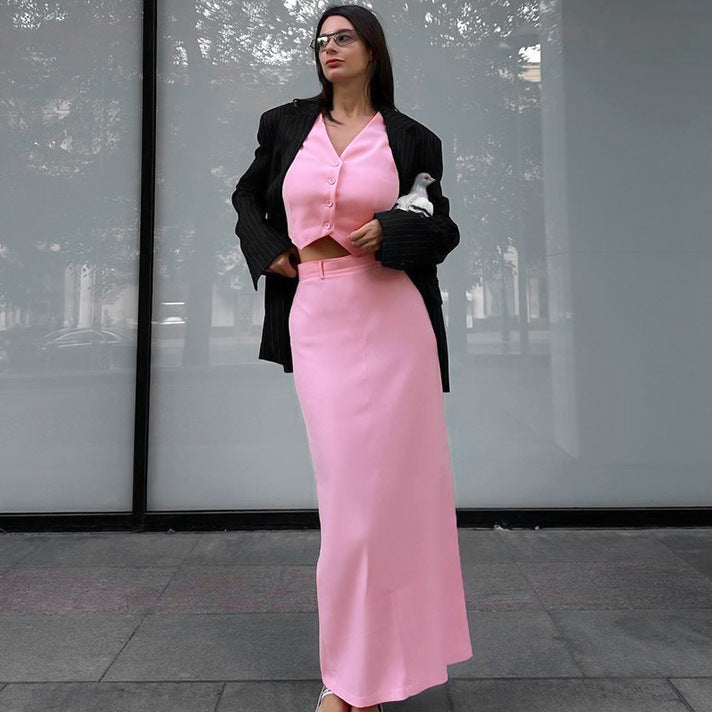 Sleeveless Vest Split Skirt Suit For Women
