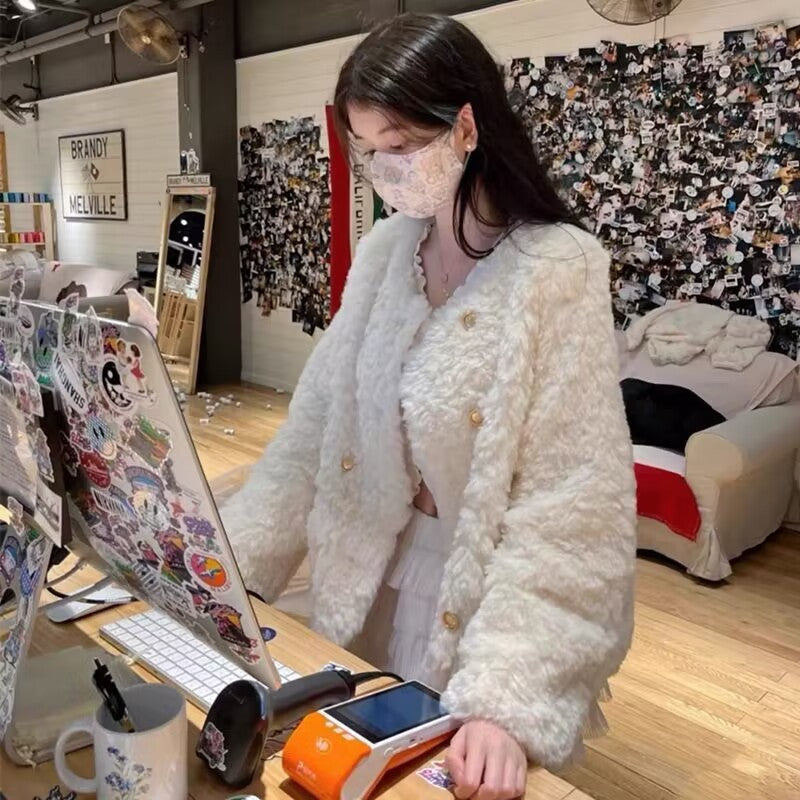 Temperament Leisure Small Loose Quilted Double Breasted Top