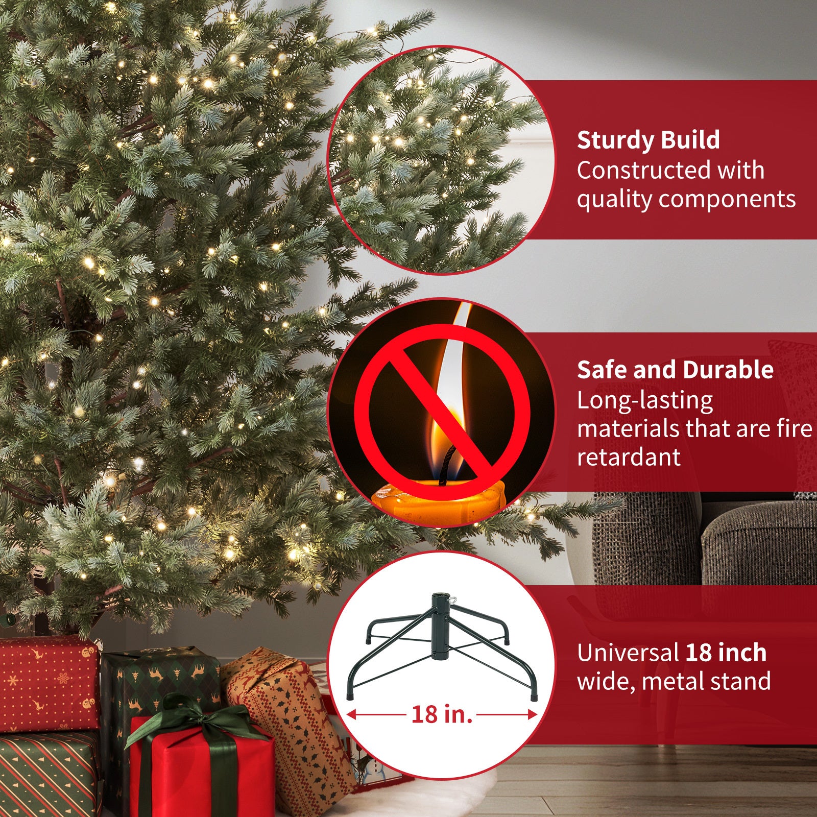 Colorado Blue Spruce 7.5ft Christmas Tree Pre-Lit Artificial Full With 4,076 Branch Tips & 1,518 Low-Voltage Warm LED Lights, Foldable Stand & Realistic Flame-Resistant Branches