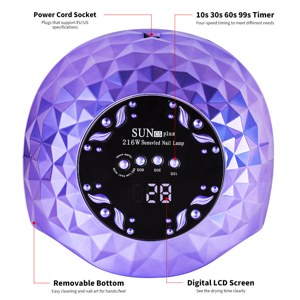 Nail Lamp, Nail Lamp Nail Dryer For All Gel Polish Fast Curing With 4 Timers Removable Base Large Space Automatic Nails Equipment