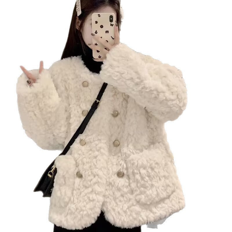 Temperament Leisure Small Loose Quilted Double Breasted Top