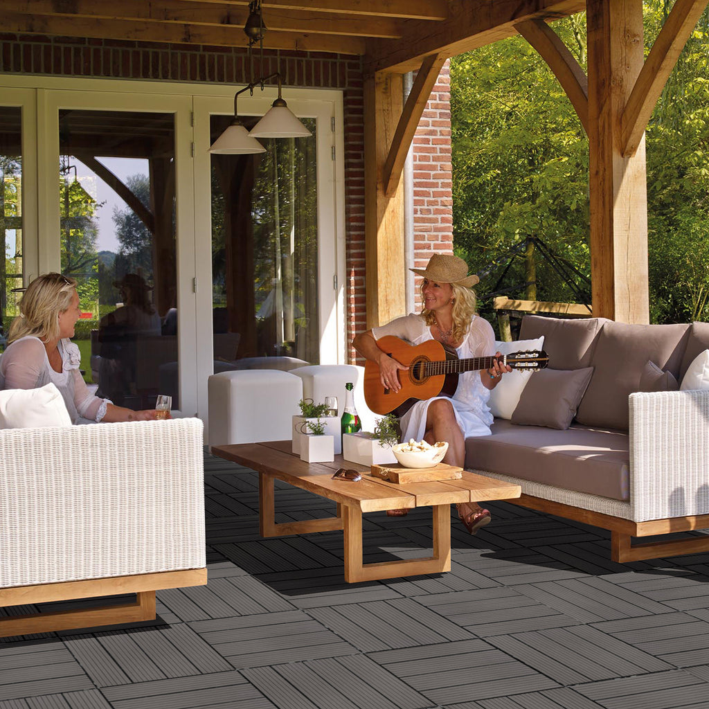 Wood Plastic Composite Deck Tiles Set Of 20, Sustainable FSC Composite Decking Resist Rust, Water, Weather, Easy To DIY & Maintain, Ideal For Patios, Balconies, Rooftops, Light Gray