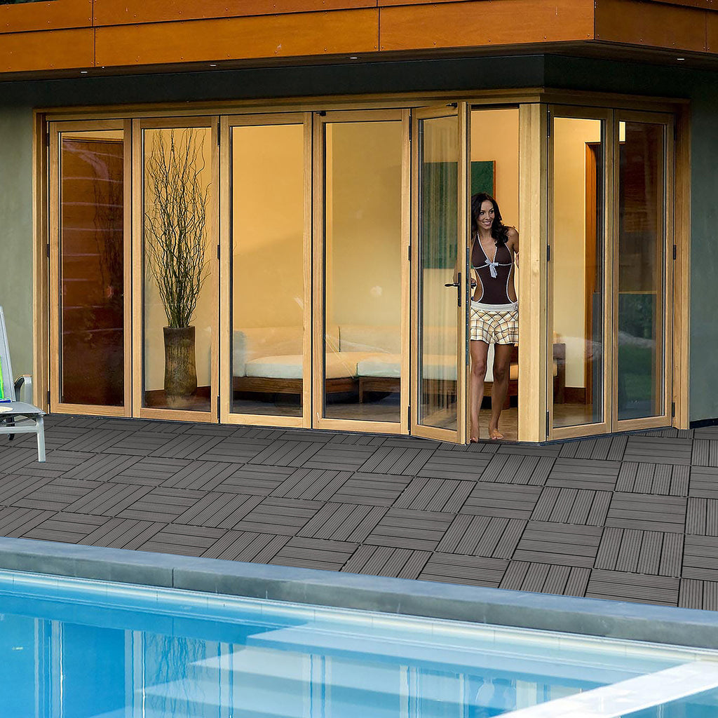 Wood Plastic Composite Deck Tiles Set Of 20, Sustainable FSC Composite Decking Resist Rust, Water, Weather, Easy To DIY & Maintain, Ideal For Patios, Balconies, Rooftops, Light Gray