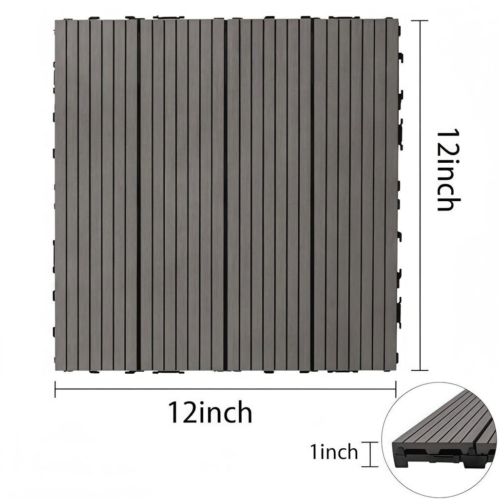 Wood Plastic Composite Deck Tiles Set Of 20, Sustainable FSC Composite Decking Resist Rust, Water, Weather, Easy To DIY & Maintain, Ideal For Patios, Balconies, Rooftops, Light Gray