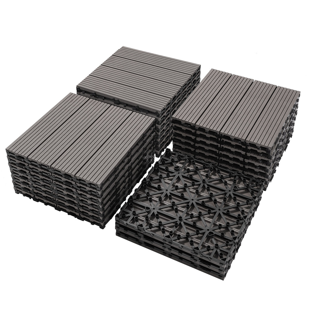 Wood Plastic Composite Deck Tiles Set Of 20, Sustainable FSC Composite Decking Resist Rust, Water, Weather, Easy To DIY & Maintain, Ideal For Patios, Balconies, Rooftops, Light Gray