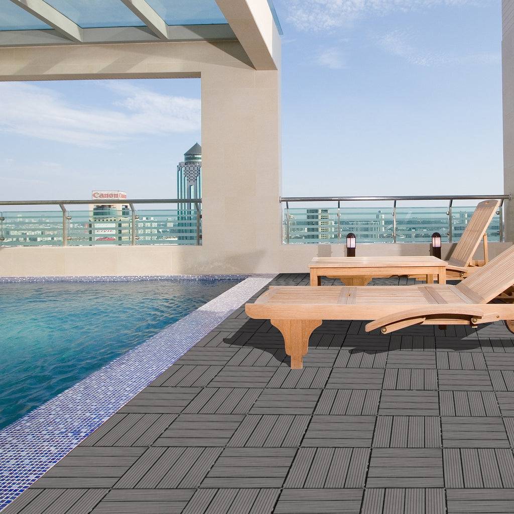 Wood Plastic Composite Deck Tiles Set Of 20, Sustainable FSC Composite Decking Resist Rust, Water, Weather, Easy To DIY & Maintain, Ideal For Patios, Balconies, Rooftops, Light Gray