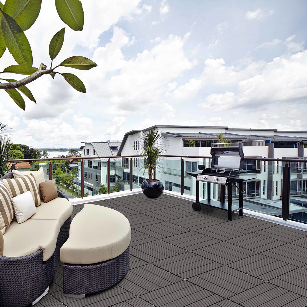 Wood Plastic Composite Deck Tiles Set Of 20, Sustainable FSC Composite Decking Resist Rust, Water, Weather, Easy To DIY & Maintain, Ideal For Patios, Balconies, Rooftops, Light Gray