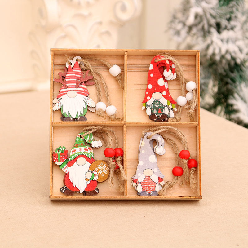 12 PCs Faceless Old Man Christmas Wooden Pendant Boxed Christmas Tree
