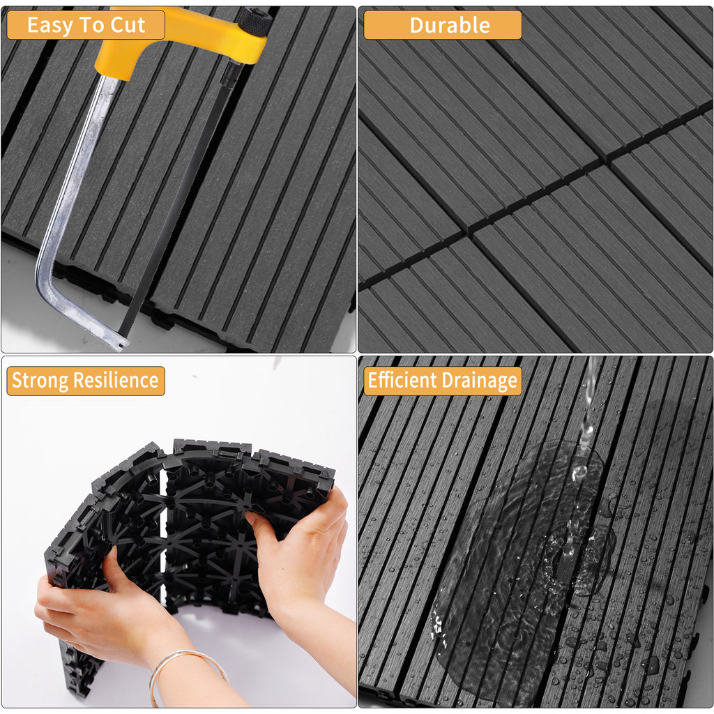 Wood Plastic Composite Deck Tiles Set Of 20, Sustainable FSC Composite Decking Resist Rust, Water, Weather, Easy To DIY & Maintain, Ideal For Patios, Balconies, Rooftops, Light Gray