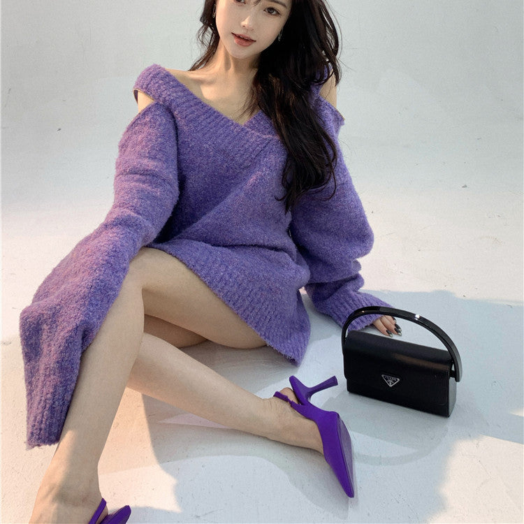 Women's Loose V-neck Zipper Sweater Top